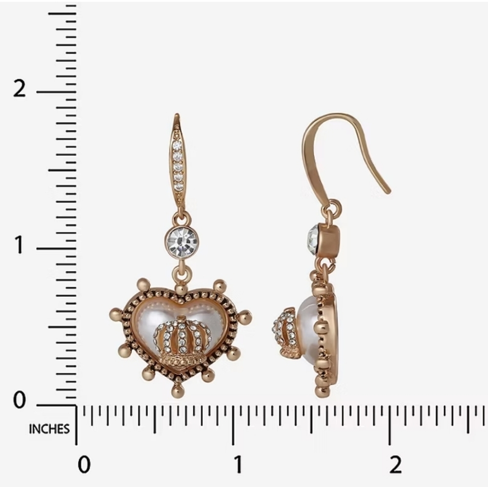 Juicy Couture Gold Crystal Crown Heart Drop Earrings - Picture 5 of 8